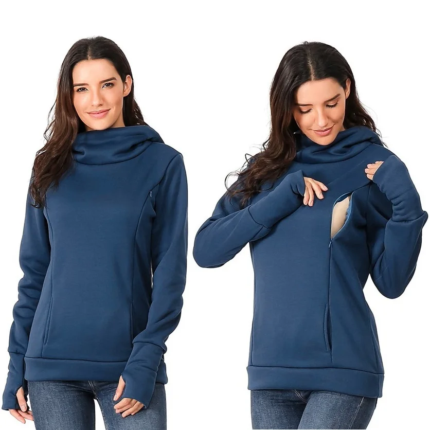 Women's Fleece Maternity Nursing Sweatshirt Breastfeeding Shirt Hoodie Kangaroo With Pocket Pregnant Women Clothes breastfeeding pregnant top