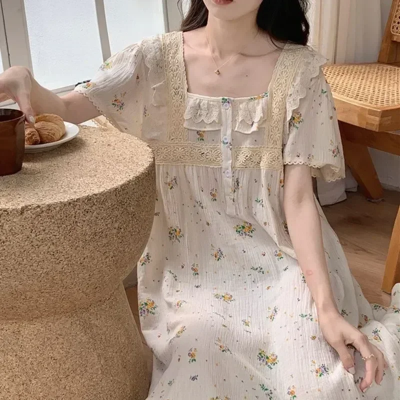 

Домашняя одежда для сна с рукавами ночные рубашки одежда для сна с цветочным рисунком Ночная рубашка свободная Новинка милая летняя одежда весенние Рубашки женские короткие пижамы