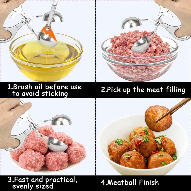Stainless Steel Meatball Maker Tool Clip Non Stick Stuffed Meat Ball Spoon Shaper Cooking Scoop Kitchen Accessories