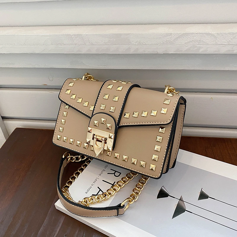 Sacs à main à rivets à petite chaîne pour femmes, sacoche à bandoulière assortie avec tout, sac de soirée de styliste de marque pour dames_voghion.com