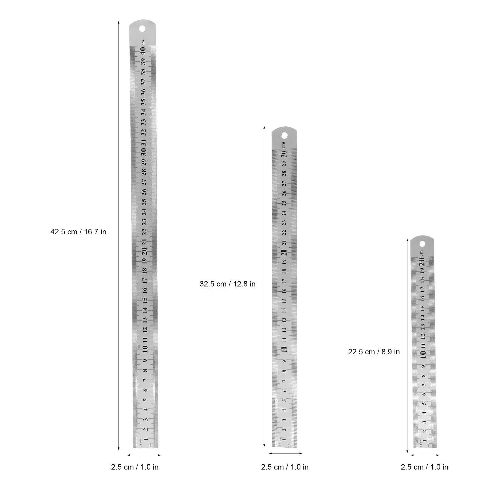4Pcs 금속 자 스테인레스 스틸 양면 저울 측정 도구 세트 엔지니어링 건축가 사무실 학교 사용을위한 세트