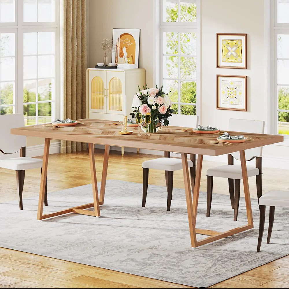 Tribesigns Farmhouse Dining Table For 6 to 8 70.9 Inch Rectangular Wood Kitchen Table Heavy Duty Wooden Legs