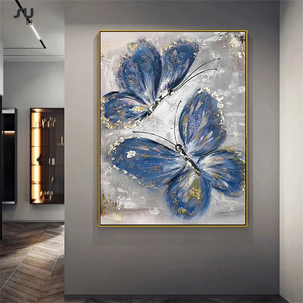 

Nordic Gold Blue Butterfly Canvas Painting Abstract Butterfly Poster Prints Wall Art Picture For Living Room Home Decoration