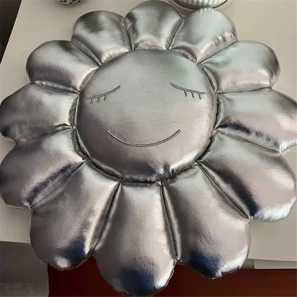 Silver Hiroshi Fujiwara Sunflower Cushion Bedroom Living Room Leather Textured Cushion Smile Office Cushion Home Decor 2
