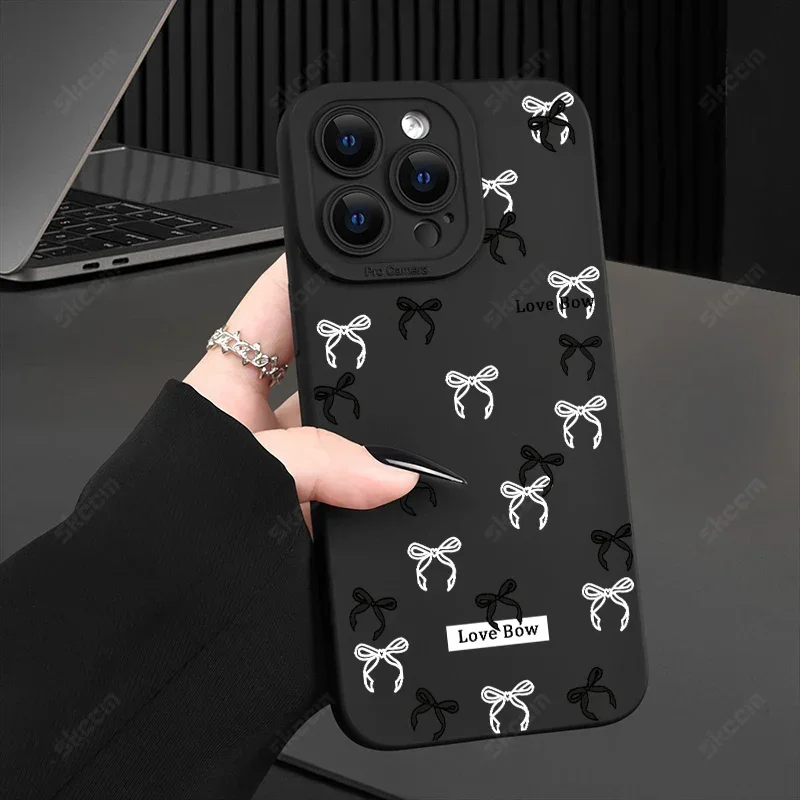 Elegant Black Bow Shockproof Silicone Phone Case - Soft Protective Cover