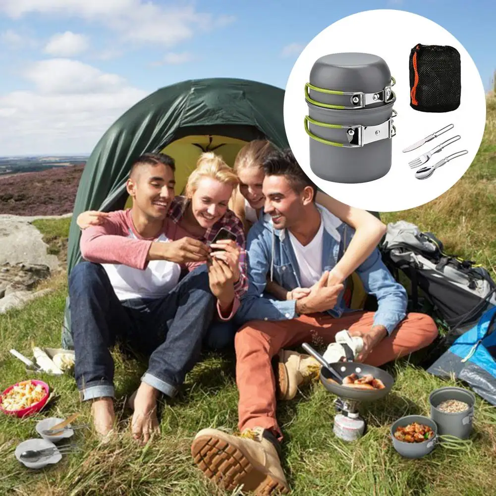 

Non-stick Cookware Camping Cookware Set Non-stick Camping Pot Set with Foldable Handle Heat-resistant Cookware Utensils Kit