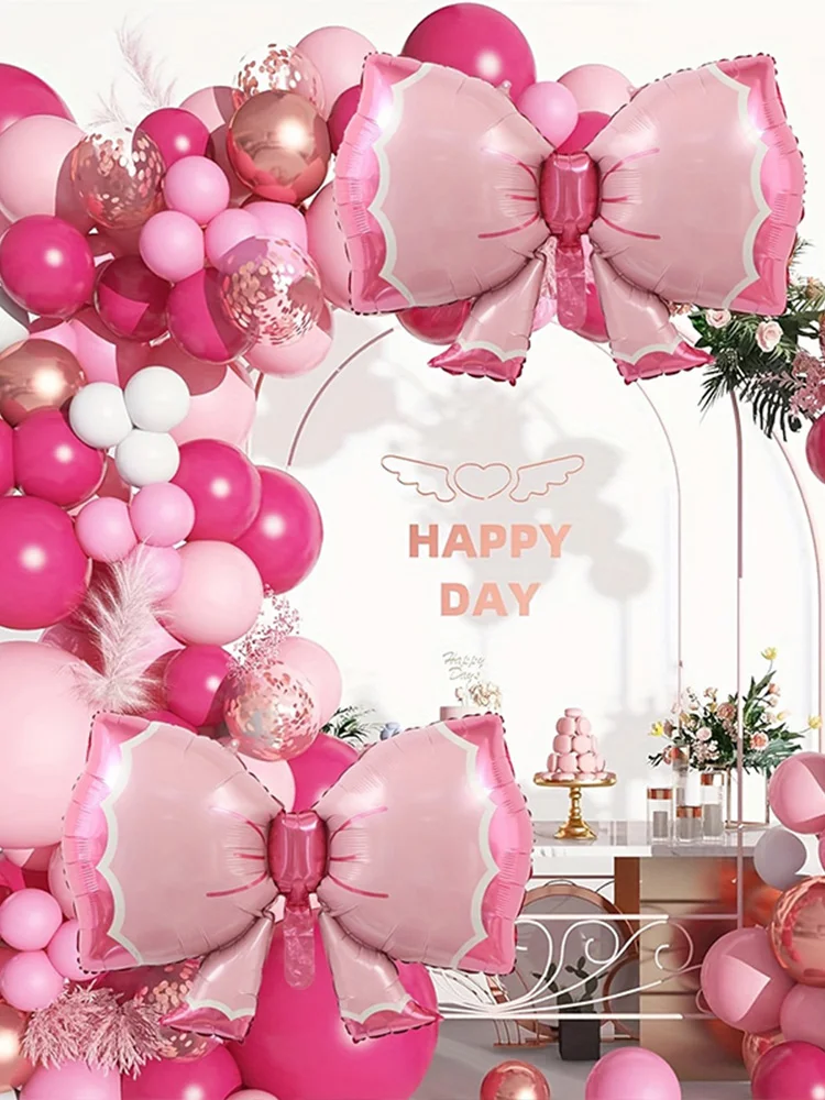 2 Stück rosa Schleife, großes Folienballon-Set für Mädchen, Geburtstag, Baby, Taufe, Hochzeitstag, DIY-Party-Dekorationszubehör – Detail 2