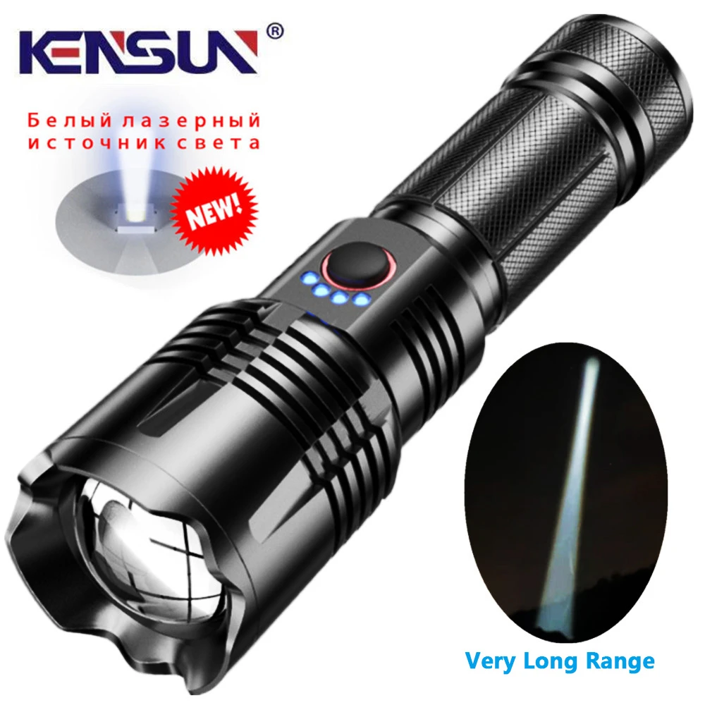 KENSUN Long Range High-power Telescopic Focusing Strong Light Flashlight Type-c smart Charging With Power Bank Function police flashlights
