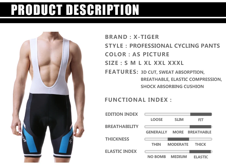X-TIGER Cycling Bib Shorts Summer Bike Breathable Polyester Sports Shorts Men's 5D Gel Padded Tights Man Lycra Bicycle Shorts