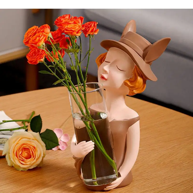 

Creative Modern Girl Character Resins Vase Desk Decoration Floral Vases Decorative Flower Arrangement Hydroponics Flowers Pots