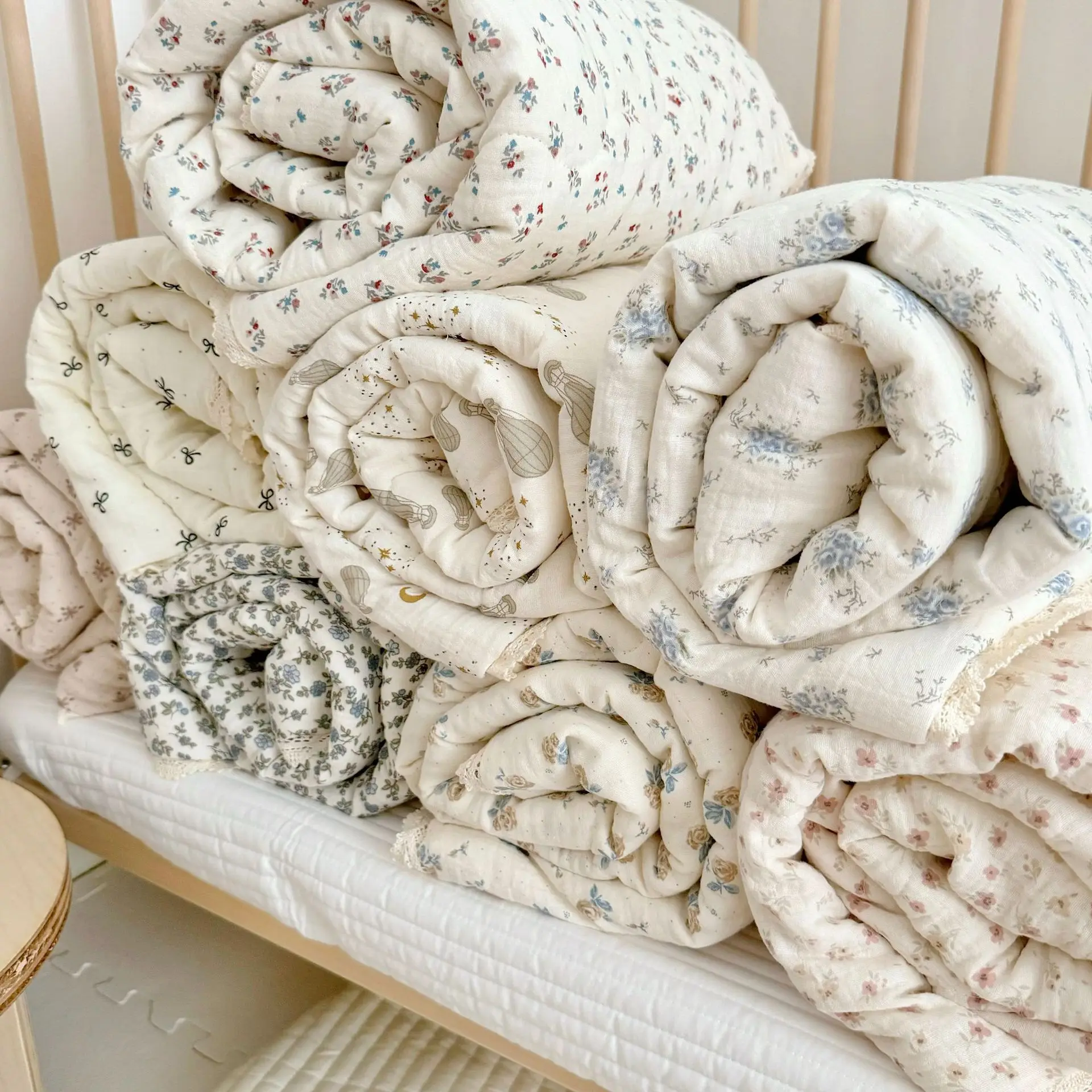Baby Camellia Bluebell Muslin Cotton Blanket Quilt Summer Infant Floral Comforter Napping Cover Baby Bedding Quilts cotton muslin blanket cotton blanket