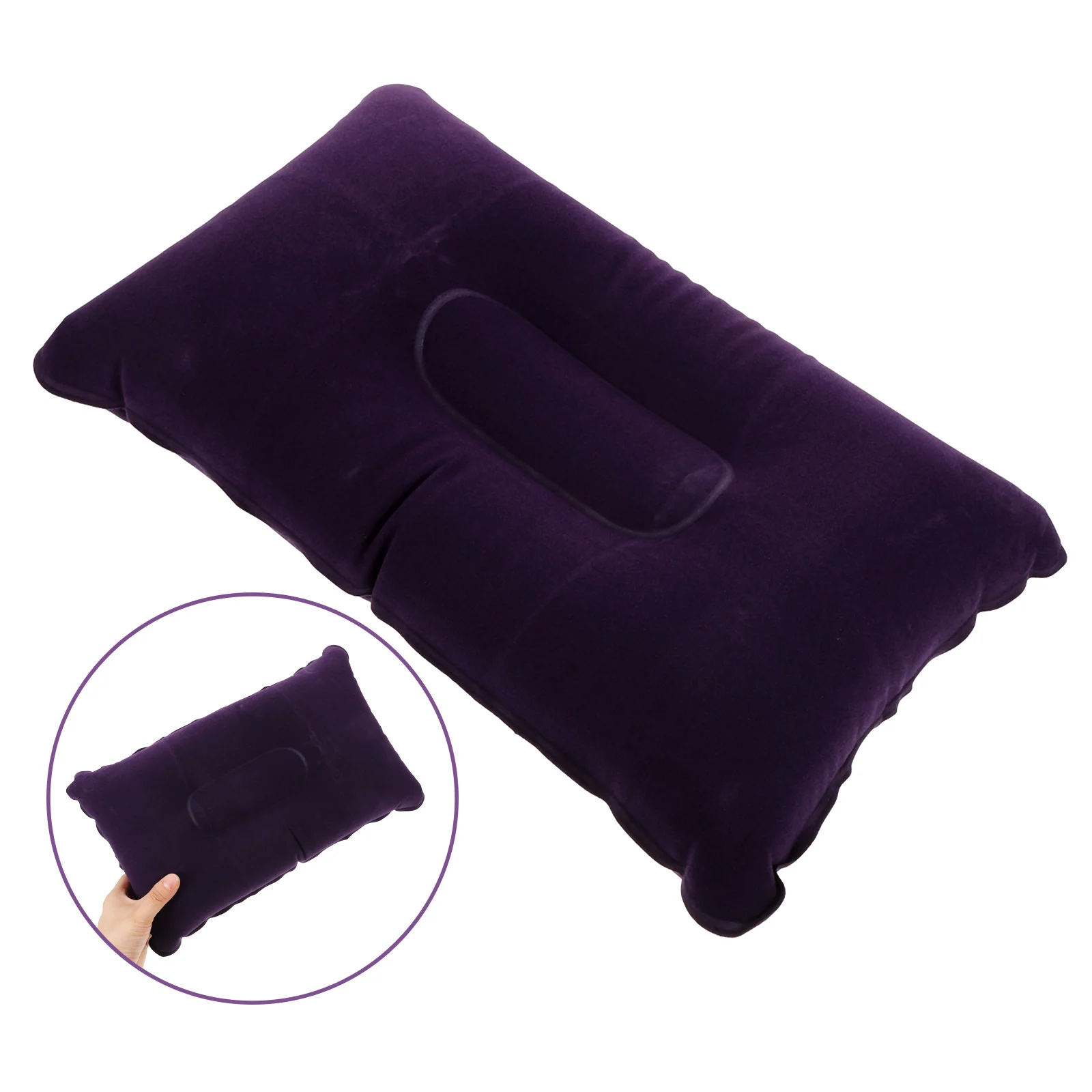 Super-thick Flocking Fabric Inflatable Pillow Portable Travel Pillow for Outdoor Activities (Dark Blue) 2