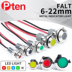 1PCS 6/8/10/12/16/19/22mm Flat Metal LED Warning Indicator Light Signal Lamp Pilot Wire 3-6 12-24 220V Power Waterproof IP65