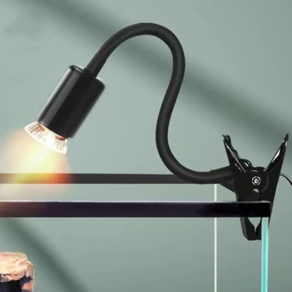 25W/50W/75W Turtle Basking Lamp Curved Long Holder Clip-on Lamp Holder Reptile Heat Lamp Rotating Pet Heat Bulb