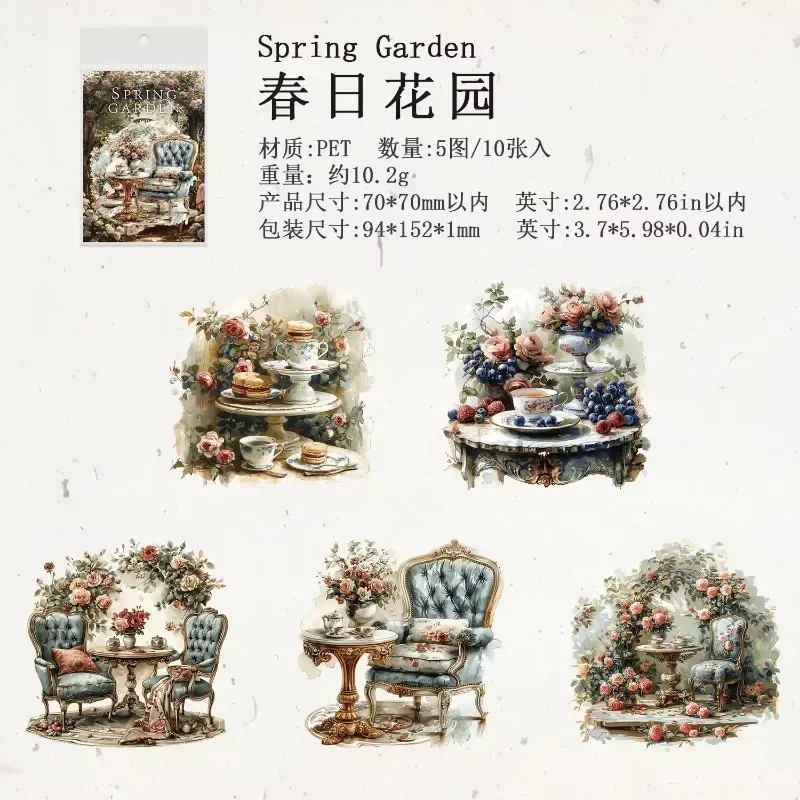 Stickers Old Castle Afternoon Tea Material Decorative Collage Supplies Stickers Handbook Scrapbook Cut 94&times;152mm 10Pcs Pack