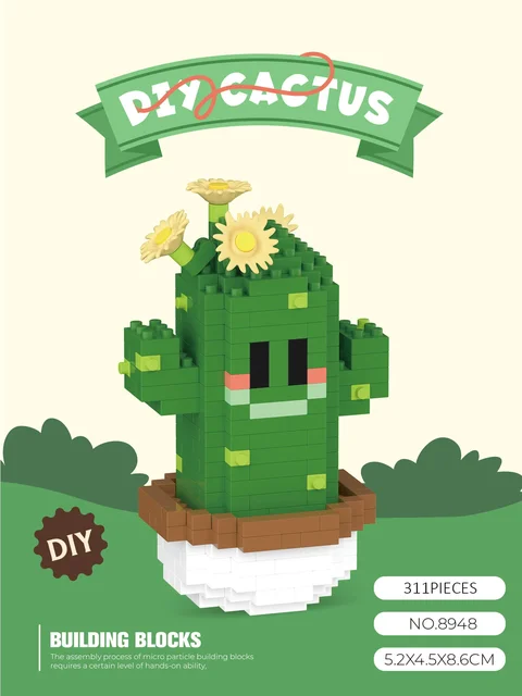 Potting Building Blocks Mini Cactus Tabletop Decoration Eternal Life Flower Succulent Pot Diy Assembling Model Children Toy Gift 10