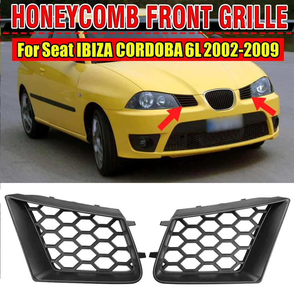 Pair Honeycomb Front Upper Bumper Grill for Seat Ibiza Typ 6L Cordoba 2002-2009 Matte Black Heatproof Radiator Grill Grille