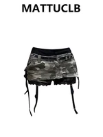 Summer Women Gyaru Coquette Camouflage Culottes Harajuku Shoujo 2000s Aesthetic Low Rise Mini Denim Skirt Korean Y2k Japanese
