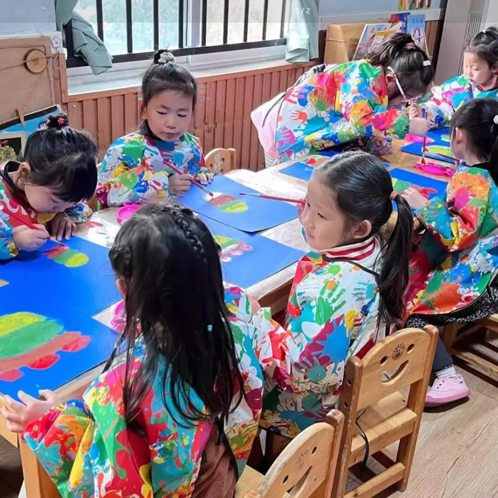 Simple Nylon Children's Painting Apron Art Painting Long Sleeved Reverse Dressing Cloth Cover Baby Eating Bib Boys