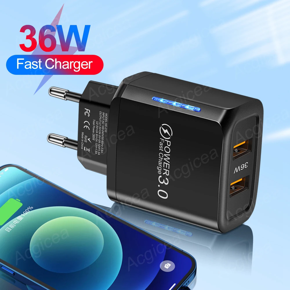 Dual Usb Charger Fast Charging Charger Qc 3.0 For Iphone 12 11 Xiaomi