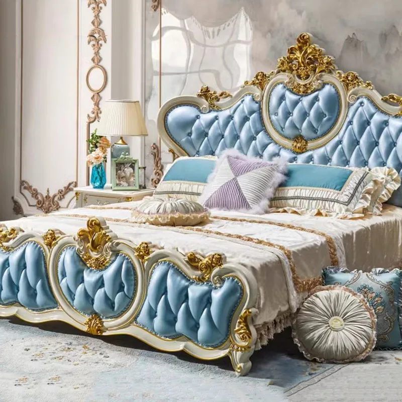 

Shelves Queen Large Double Bed Edges European Luxury Castle Headboard Twin Bed Frame Modern Safe Girls Litera Furniture