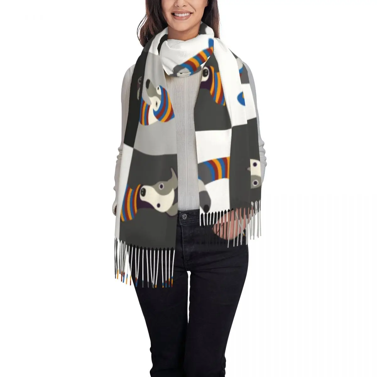 Funny Cartoon Greyhound Whippet Dog Tassel Scarf Women Soft Sighthound Hound Shawl Wrap Female Winter Scarves 2