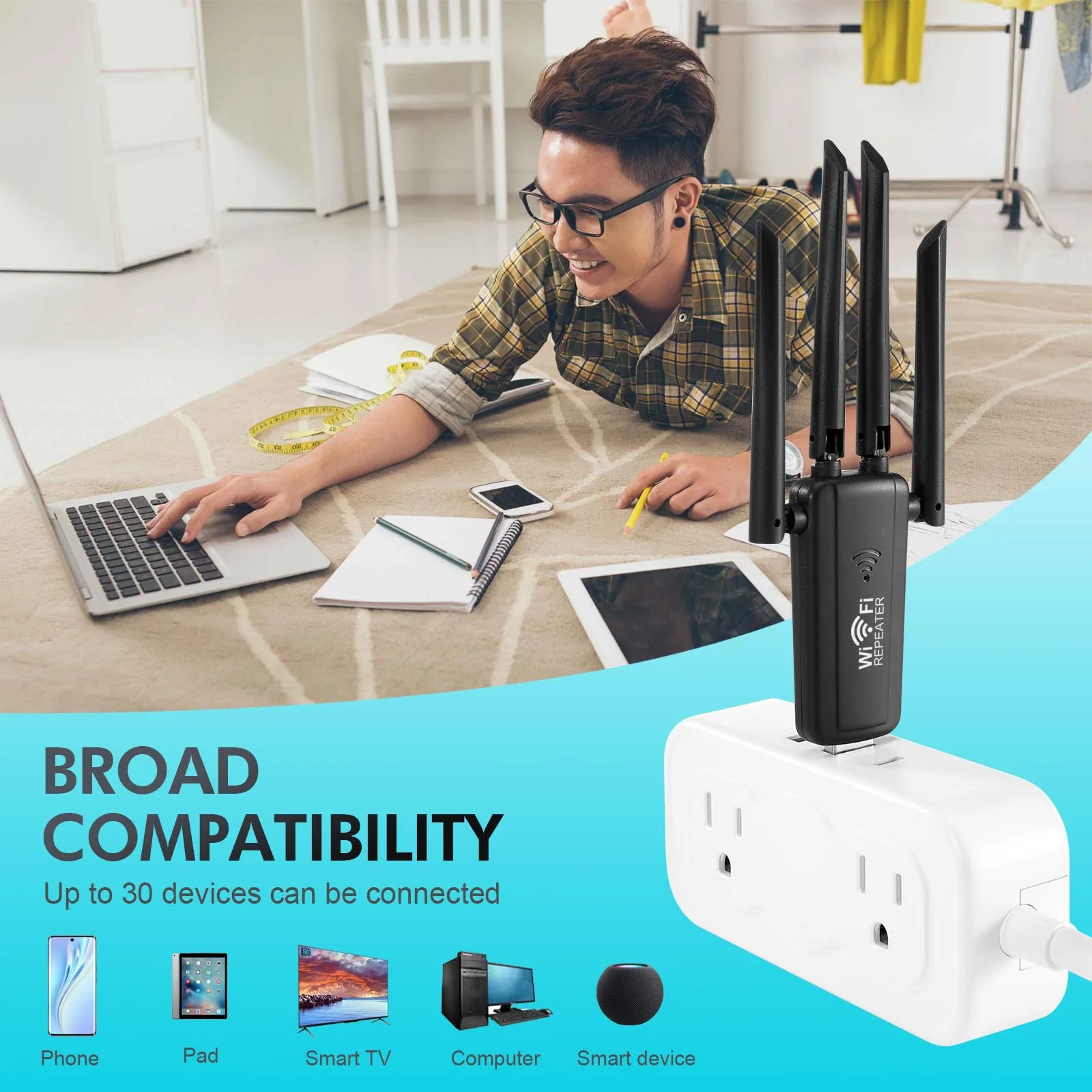 2.4G 300Mbps USB Wireless WiFi Repeater WiFi Signal Amplifier Long Range Wi-Fi Repeater Extender For Home Network Extension