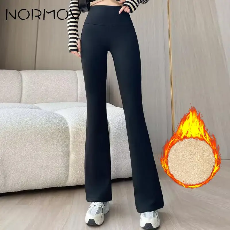 

NORMOV Thermal Fleece Thicken Slim Flare Pants Women Winter Warm Velvet Flare Pants Female Cold Resistant Flare Pants High Waist