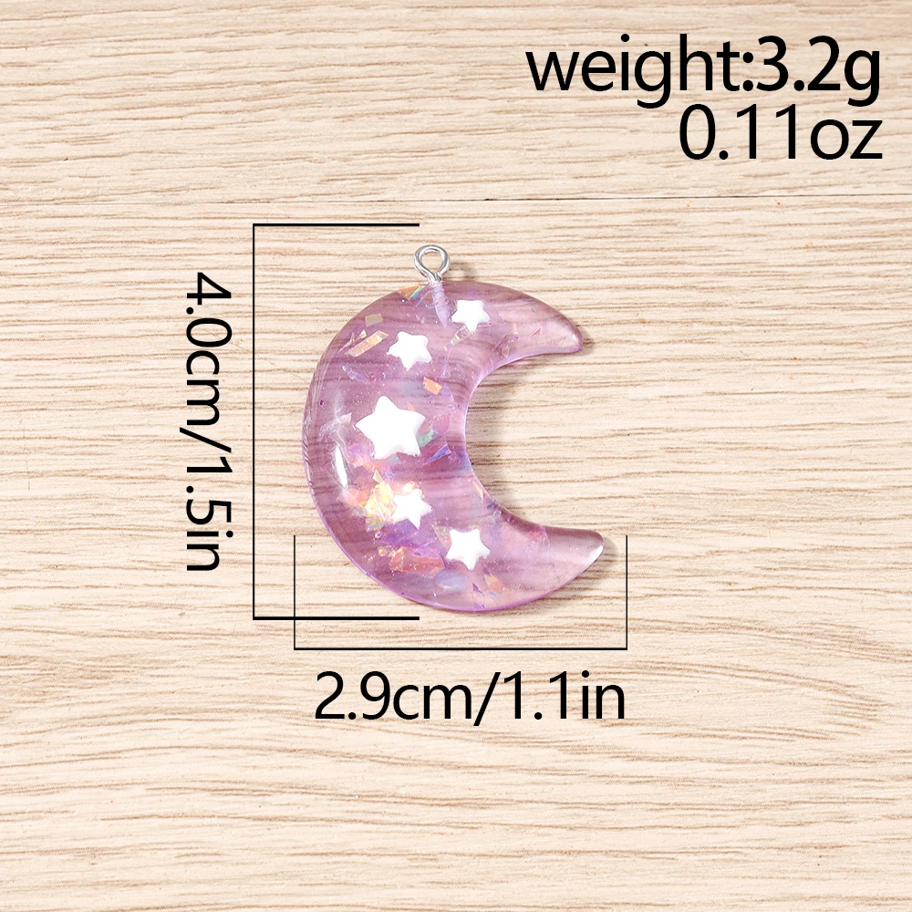 Tusember 10개입 29*40mm 귀여운 레진 컬러풀 별 달 참 키체인 팔찌 펜던트 목걸이 주얼리 제작 DIY