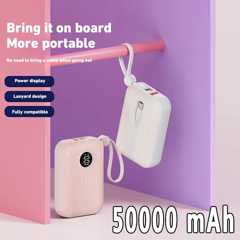 50000mAh Power Bank Built in Cable 22 5W Large Capacity Fast Charging 50000mah Power Bank Built In Cable 22 5w Large Capacity Fast Charging