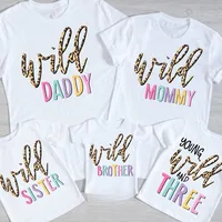 Young Wild And Three Leopard Print Shirts Safari Animals Birthday Party T-Shirts Funny Family Matching Clothes 1
