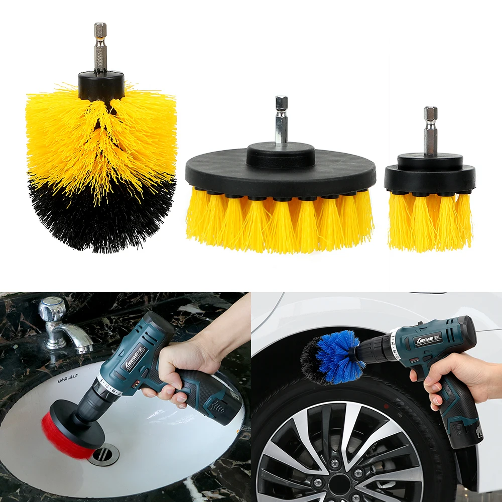 

3pcs/set Auto Detailing Car Auto Care Drill Scrubber Brush Kit Car Brush Hard Bristle Cleaning Tool