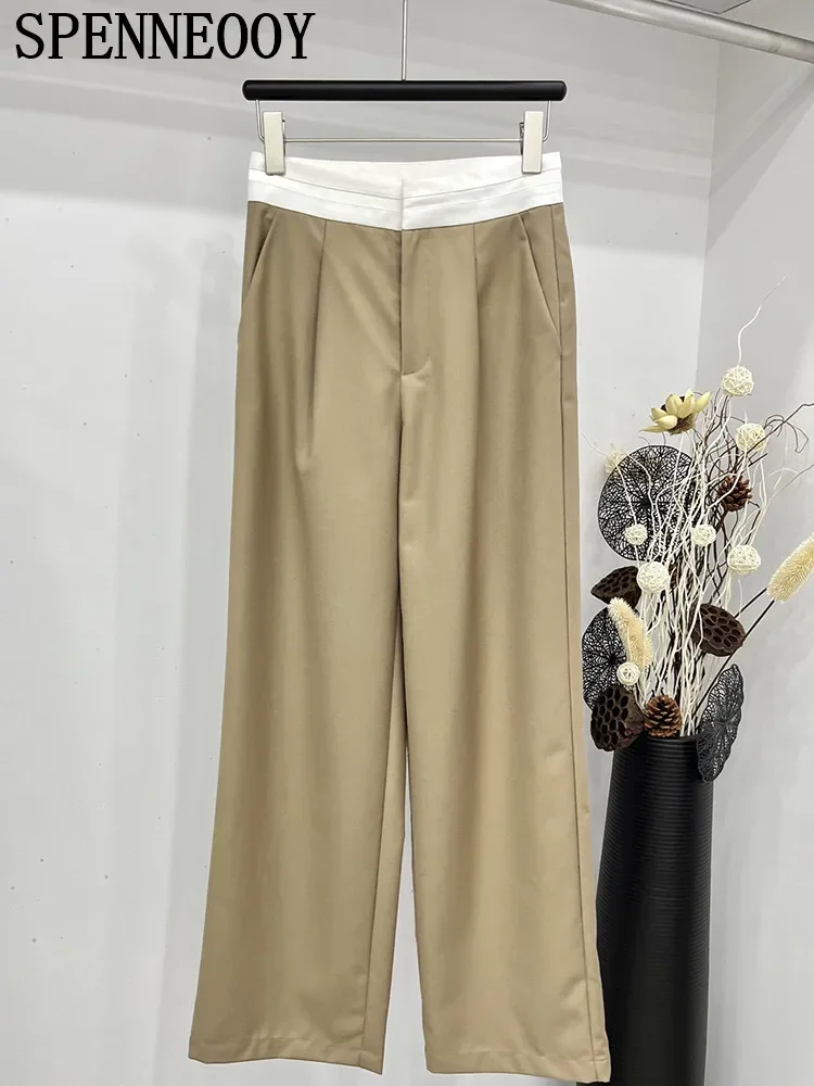 

Fashion Runway Autumn Khaki Color Casual Wide Leg Pants Women's Low Waist Pockets Loose Straight Barrel Trousers