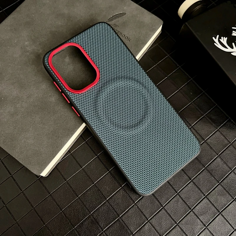 Luxury Magnetic Soft TPU & Nylon Woven Leather Anti-Fingerprint Phone Case