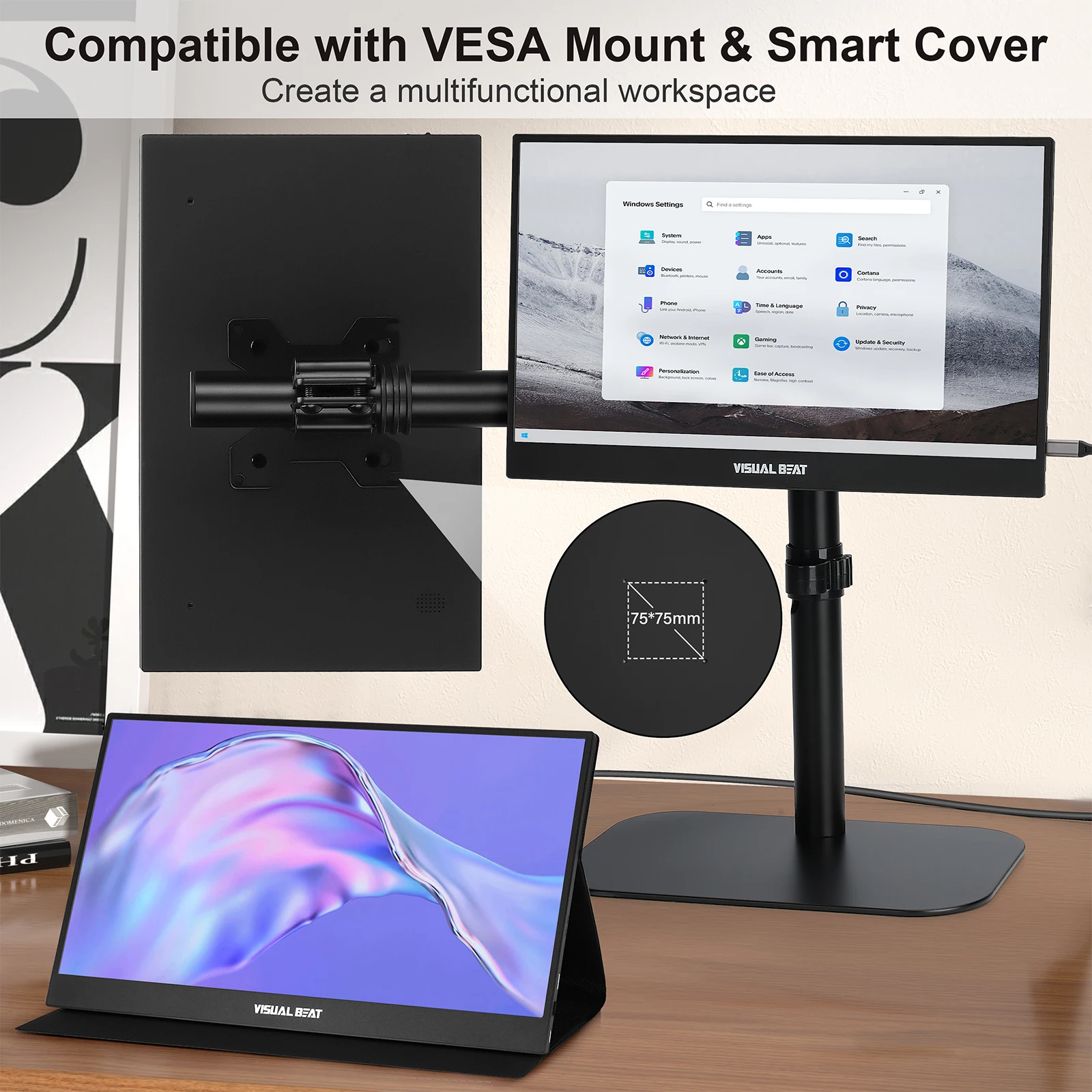 ־ Ʈ ޴ , 15.6 ġ FHD 1080P USB-C ǻ ÷, HDR IPS г, HDMI  Ŀ, Ʈ  PC VESA