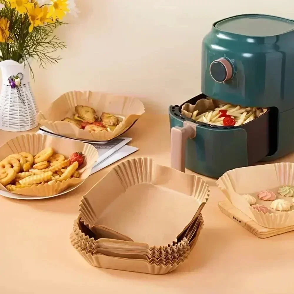50 Pieces Kitchens Accessories Air Fryer Paper Kitchen Utensils Disposable Square Round Pastry Molds BBQ Plate Non-stick Pad