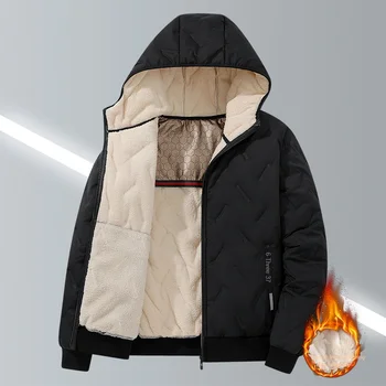 2024 Winter New Cotton Jacket Men's Thickened Warm and Casual Anti Cold Imitation Lamb Fleece Hooded Work Jacket Men's Top