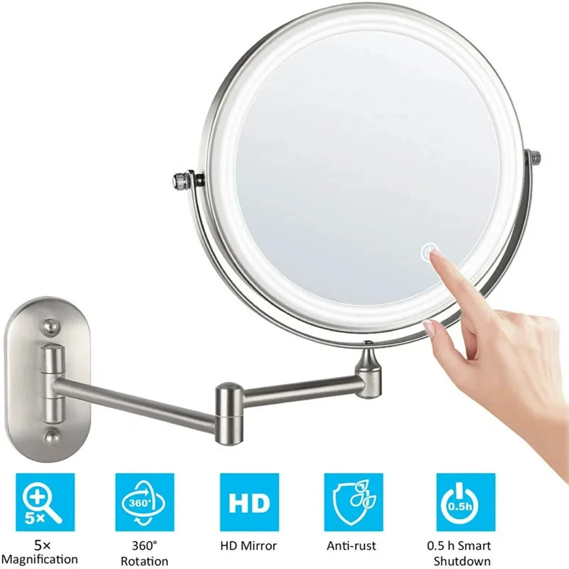 8-Inch Wall-Mounted Fill Light Makeup Double-Sided Bathroom Mirror With LED Color Temperature Control 3X/5X/7X/10X Magnified 3