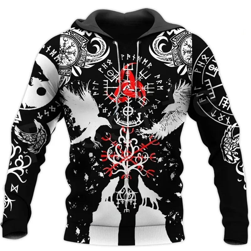 

Viking Mythology Print Men's Hoodie 2024 Spring Fashion Trendy Hooded Sweatshirts Harajuku Long-sleeved Pullovers Streetwear