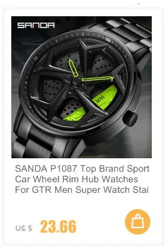 SANDA P1087 Top Brand Sport Car Wheel Rim Hub Watches For GTR Men Super Watch Stainless Steel Waterproof WristWatch Male Reloj