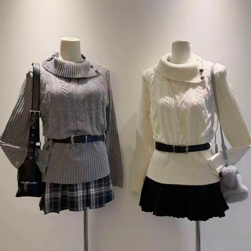 Preppy Style Sweet Knitted Sweater 2000s Aesthetic Gyaru Chic Korean Y2k Jumper Sweater Long Sleeve Coquette Knitwears 5