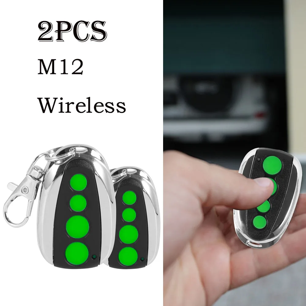 2Pcs M12 Remote Control Transmitter with Keychain 12V 65FT 4-Button Gate Opener Remote Control Transmitter for Garage Door Lock