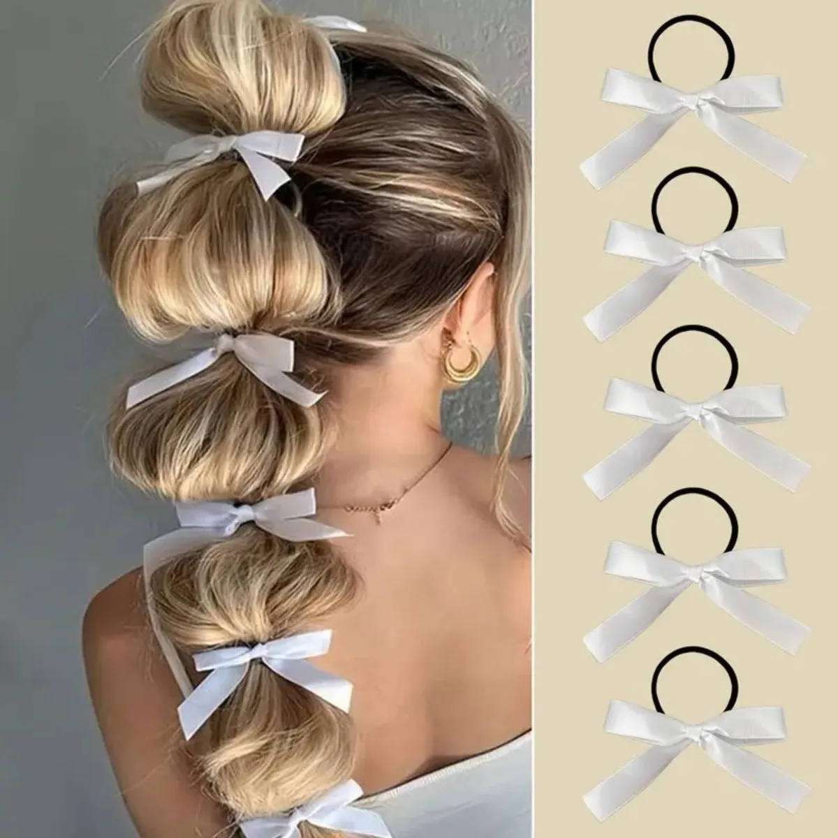 Set of 5 Women's Black Bow Hair Ties – Fashionable Hair Accessories for Daily Use, Perfect Stylish Gift