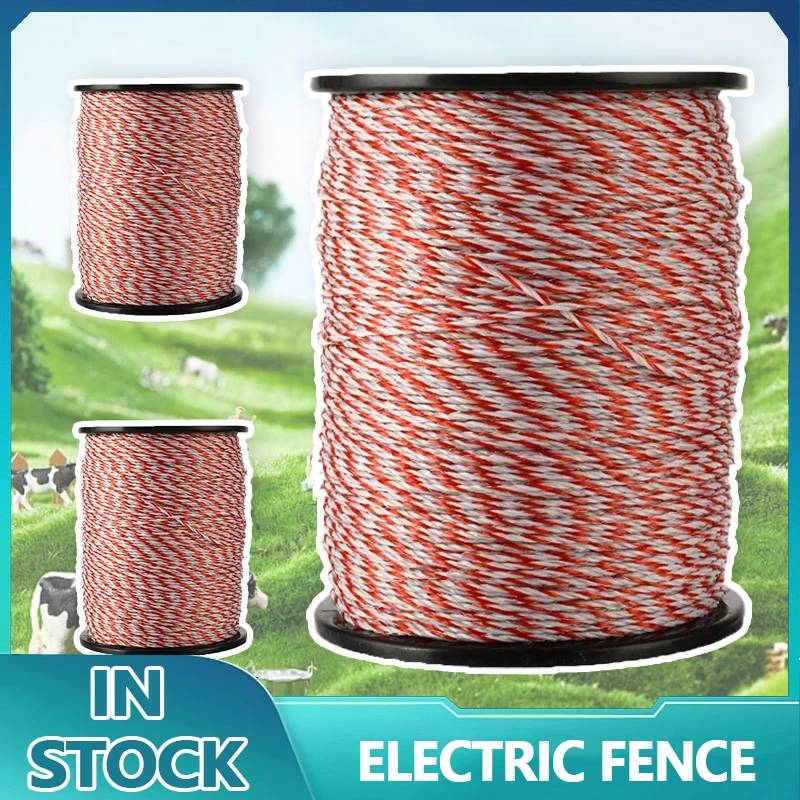 Electric fence rope 100/500M roll polywire with steel for horse animal fencing ultra low resistance wire accessory