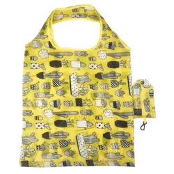 Eco-Friendly Reusable Foldable Nylon Grocery Tote Bag - Lightweight and Durable (Yellow)