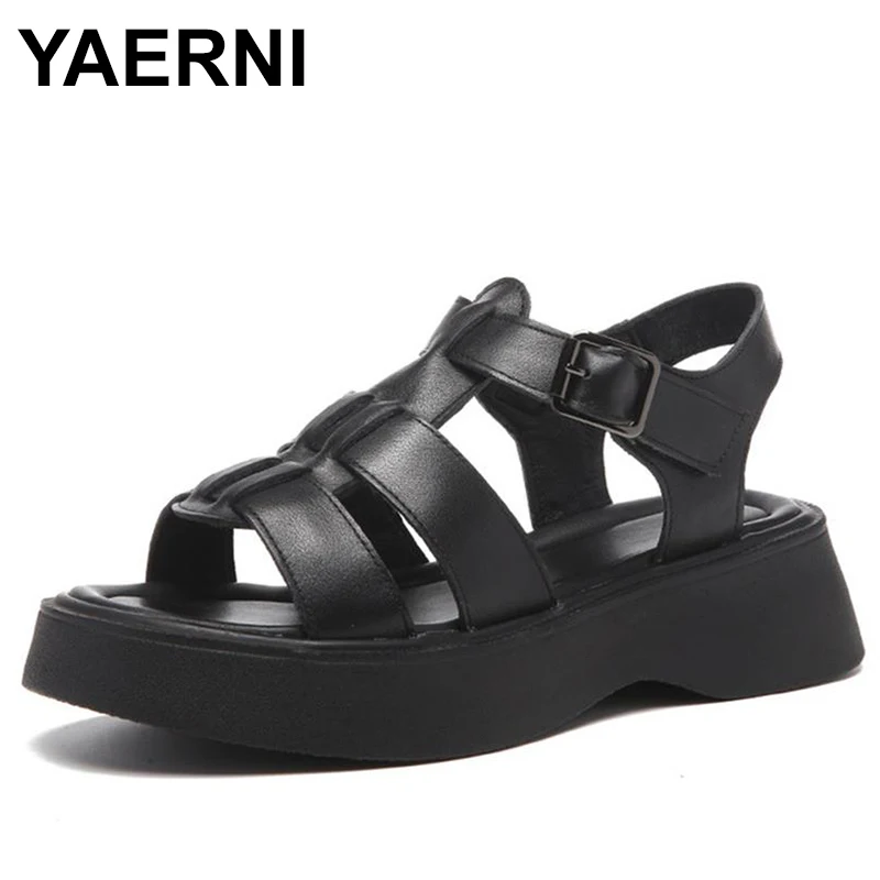 

Genuine Leather Sandals Women Summer 2023 New Mary Jane Weaving Roman Sandals Large Size 42 43 Ladies Platform Sandals