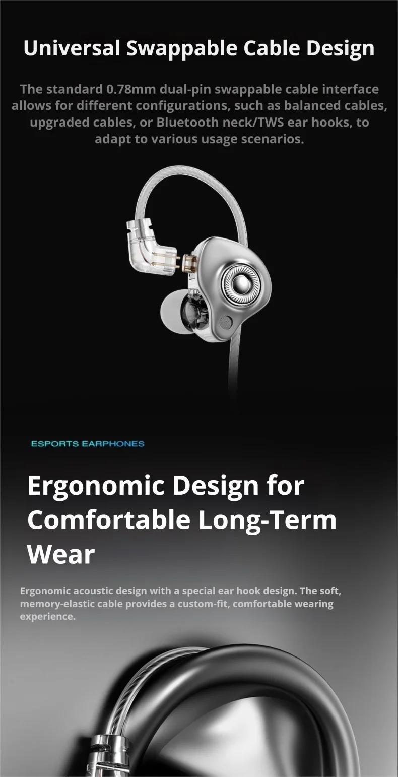 Écouteurs intra-auriculaires EARDECO HIFI 3,5 mm et USB-C avec câble détachable, pour le jeu et le sport, avec basses surround 9D._voghion.com