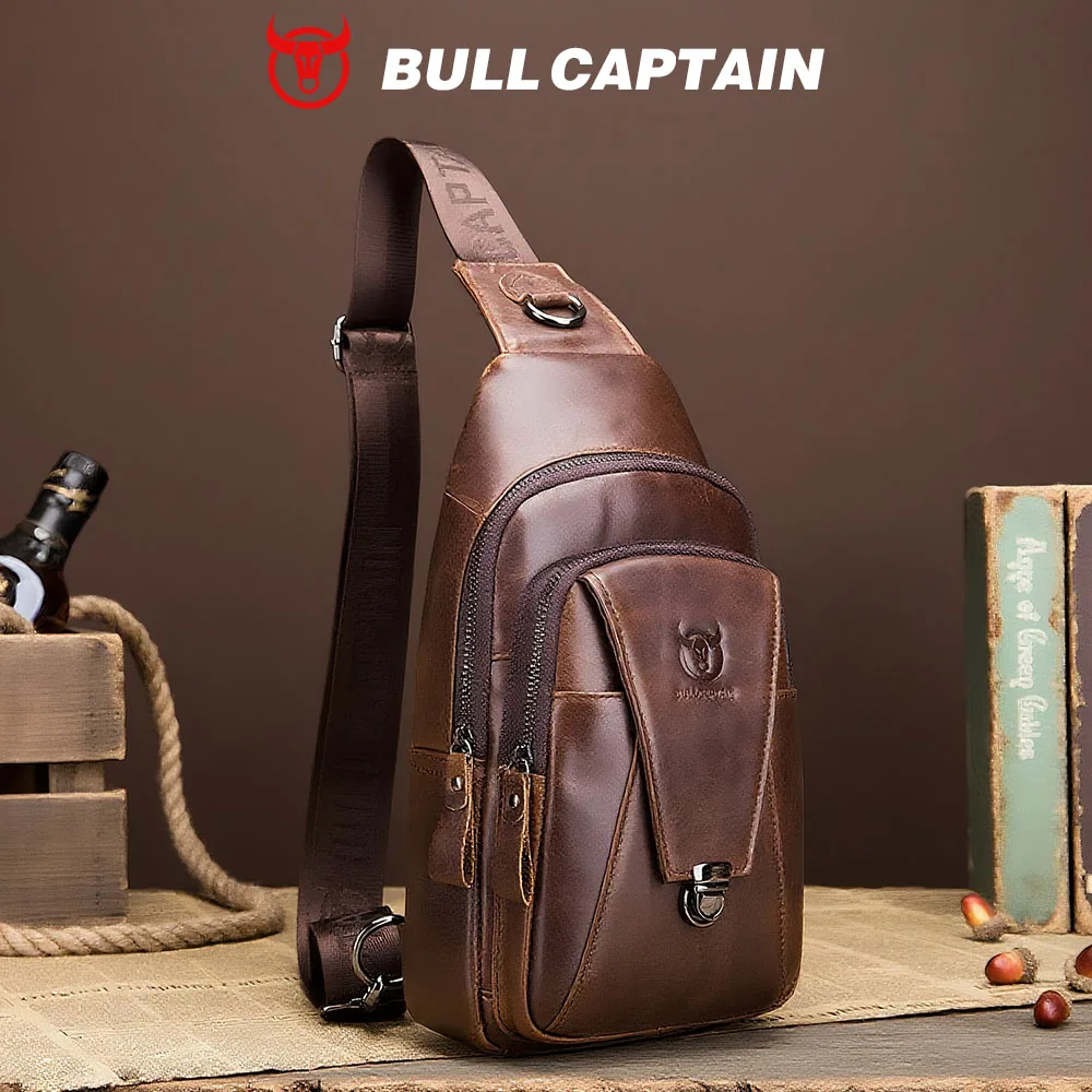 BULLCAPTAIN Genuine Leather Chest Back Pack Chest Bag Men Fashion Messenger Bag's Multifunctional Card Bages Mobile Phone Bags