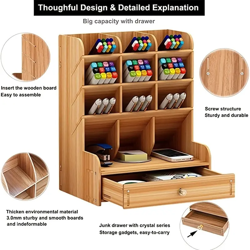 Wooden Desk Organizer Pen Holder 2