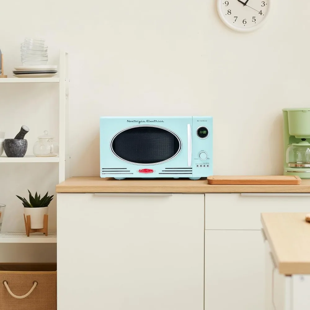 Retro Countertop Microwave Oven-Large 800-Watt 0.9 cu ft-12 Pro Programmed Cooking Settings Digital Clock
